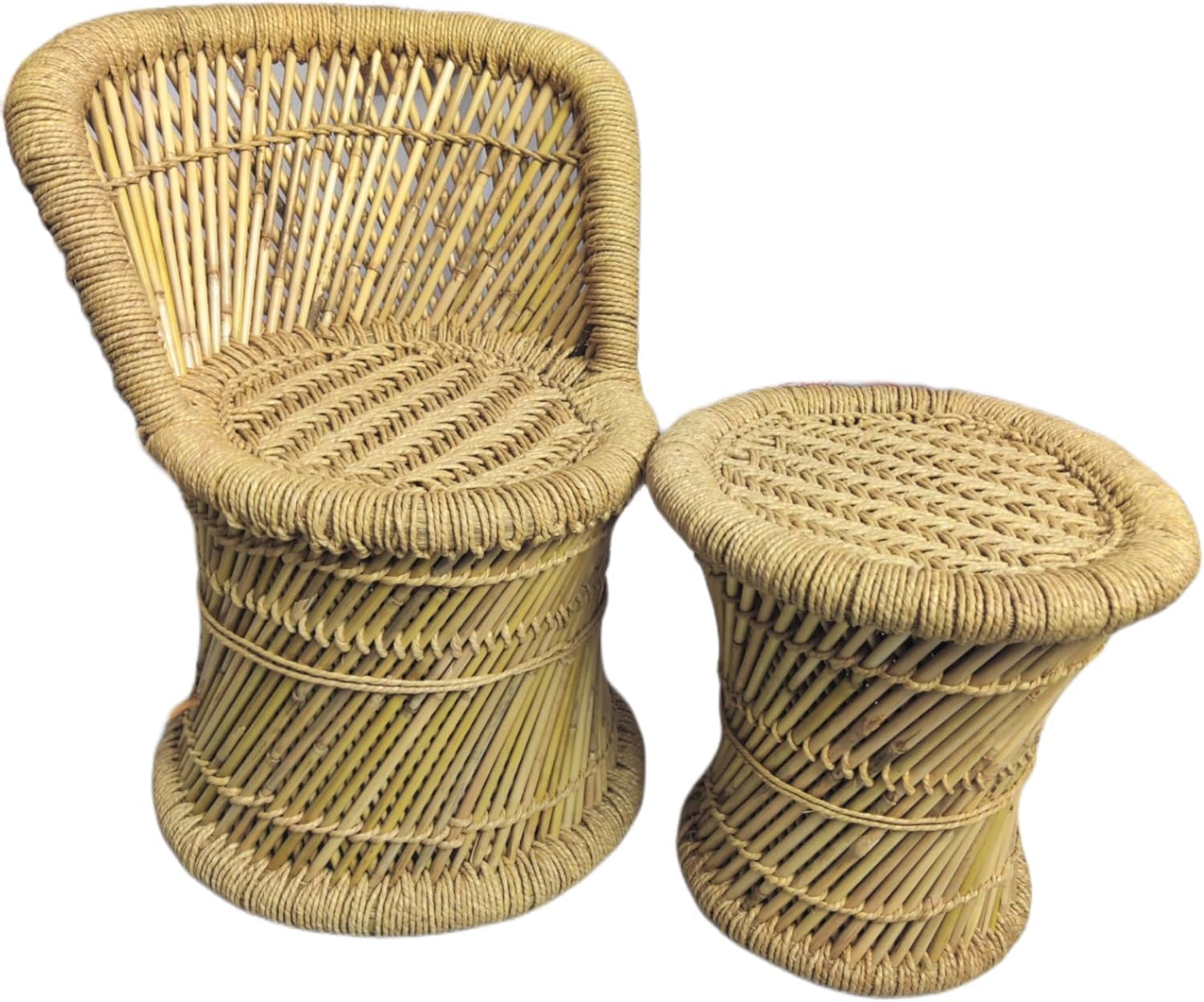 Handmade Natural Cane Bamboo Mudda Chair Barstool Step Stool for Adults, Kids, Garden Living Room, Kitchen Sitting Seating Finest Wooden Stool Children's Beige with Combo