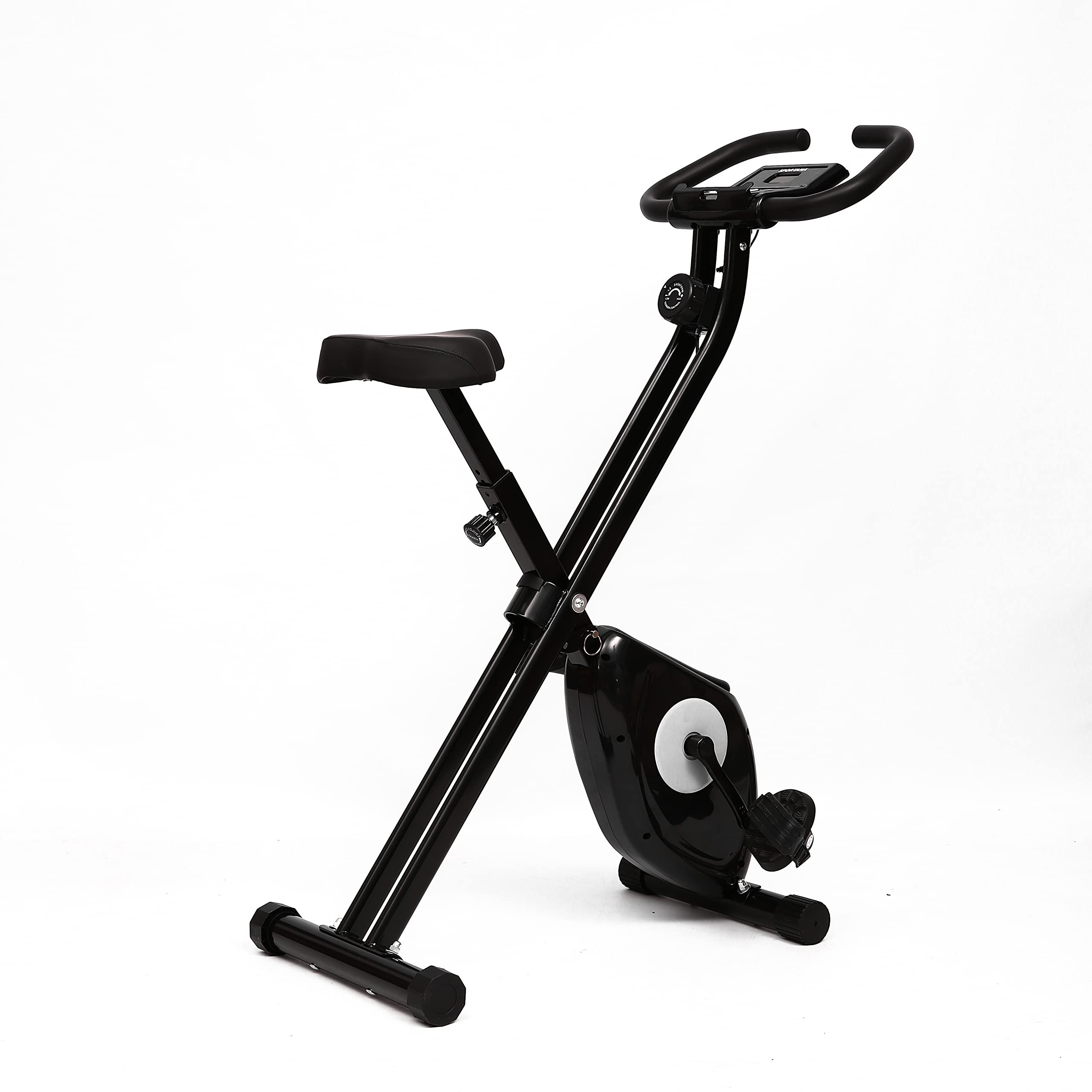 Bicicleta Estática Plegable (8 Niveles de Resistencia) para el Día a Día | Elíptica para Fitness en Casa y Spinning | Pulsómetro + Monitor LCD + Registro de Actividad | Asiento Recolchado Ajustable