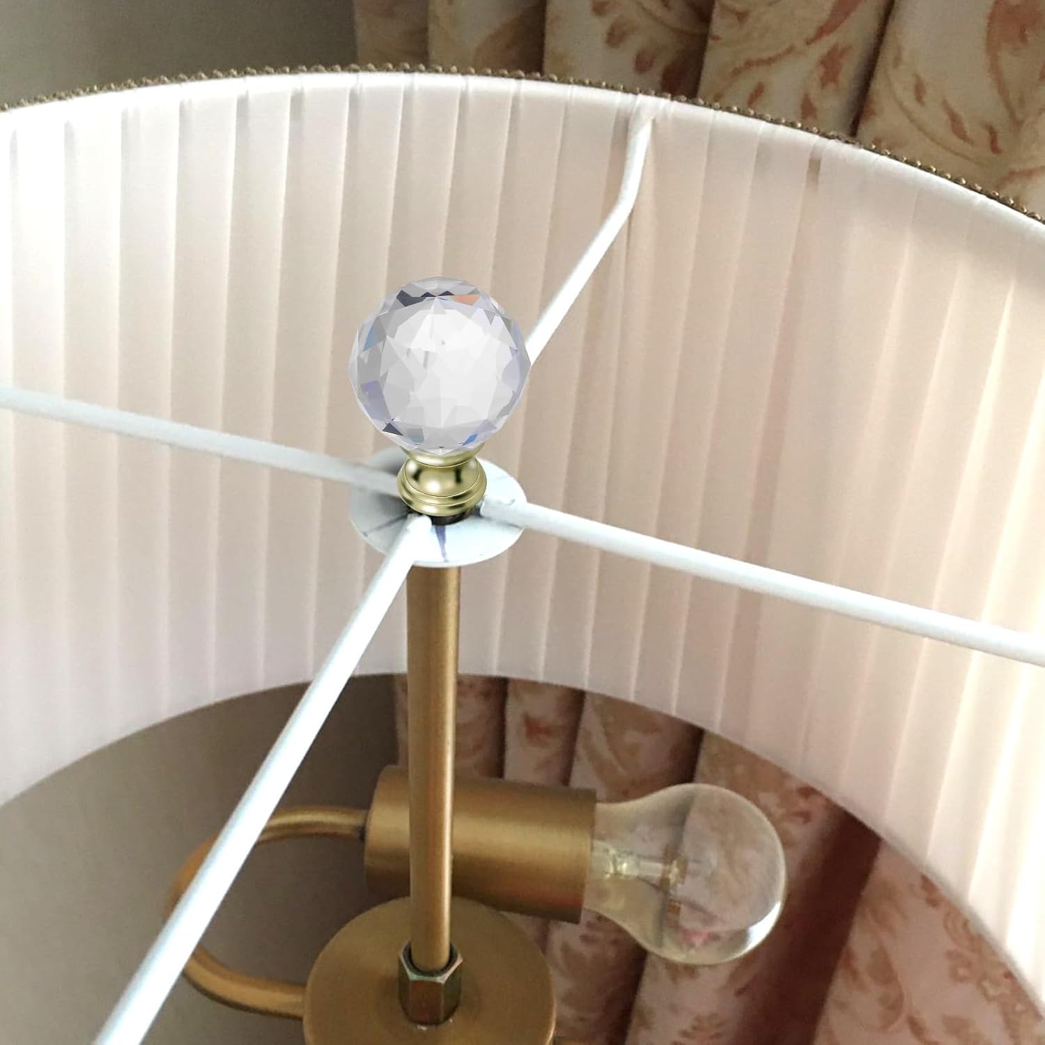 2pcs Lamp Finials Decorative Screw on Lamp Harp Caps for Lampshade Top round Golden Artificial Crystal with Robust Thread 1/4-27 and Room