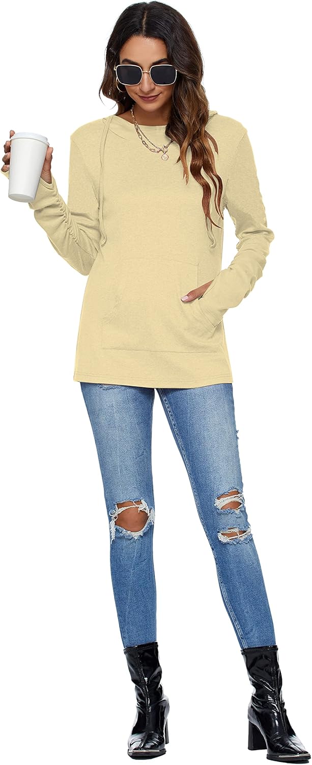 AUSELILY Long Sleeve Drawstrings Hoddie Sweatshirt With Thumb Holes Hoodie for Women - Image 2