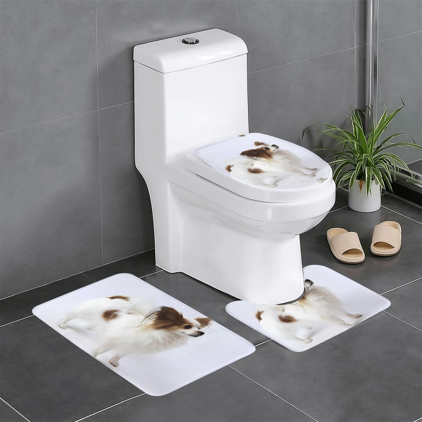 Alfombras de baño blancas en juego de 3 piezas Papillon Prints de 24x16 pulgadas