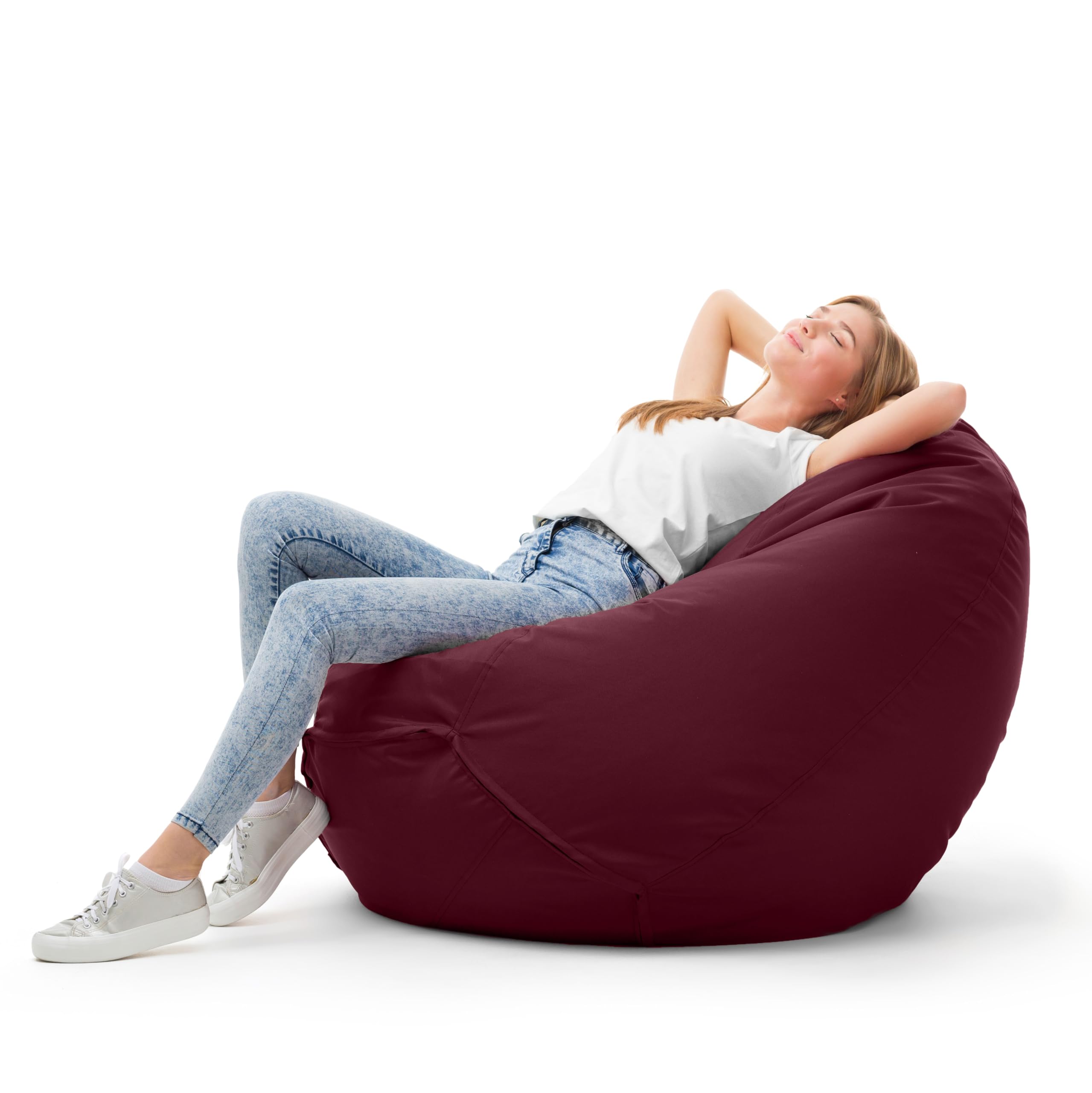 Bruni Classico L Bordeaux – Pouf Sacco XXL, Pouf Poltrona a forma di goccia per soggiorno e camere, Bean Bag interno ed esterno, fodera lavabile, puff per adulti, con imbottitura