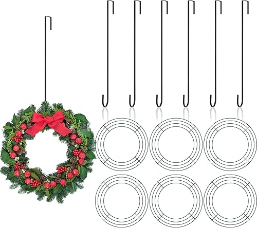 Hotop Marco de corona de alambre de 6 piezas, corona de metal con forma de corona de flores redondas de color verde oscuro con 6 ganchos para colgar