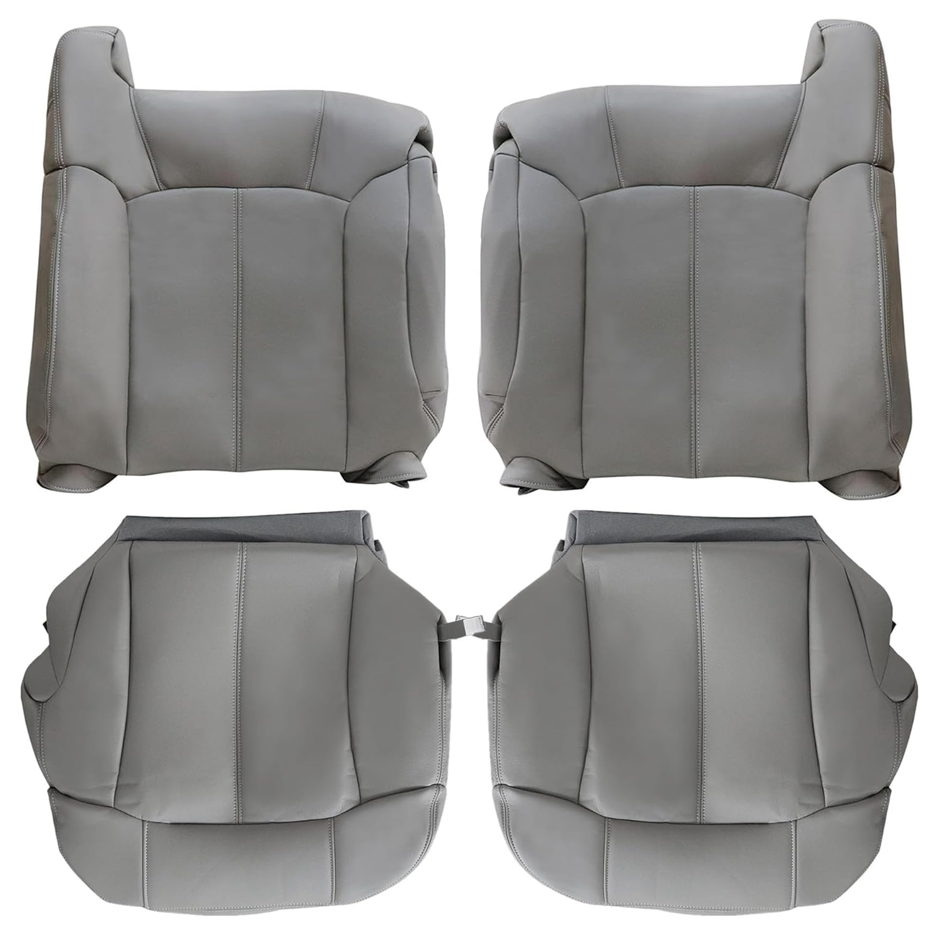 GXARTS Driver and Passenger Side Bottom Lower and Top Lean Back Leather Seat Cover Pewter Gray 922/122 Fit for Chevy Silverado Tahoe Suburban Yukon GMC Sierra 1500 2500 3500 1999 2000 2001 2002