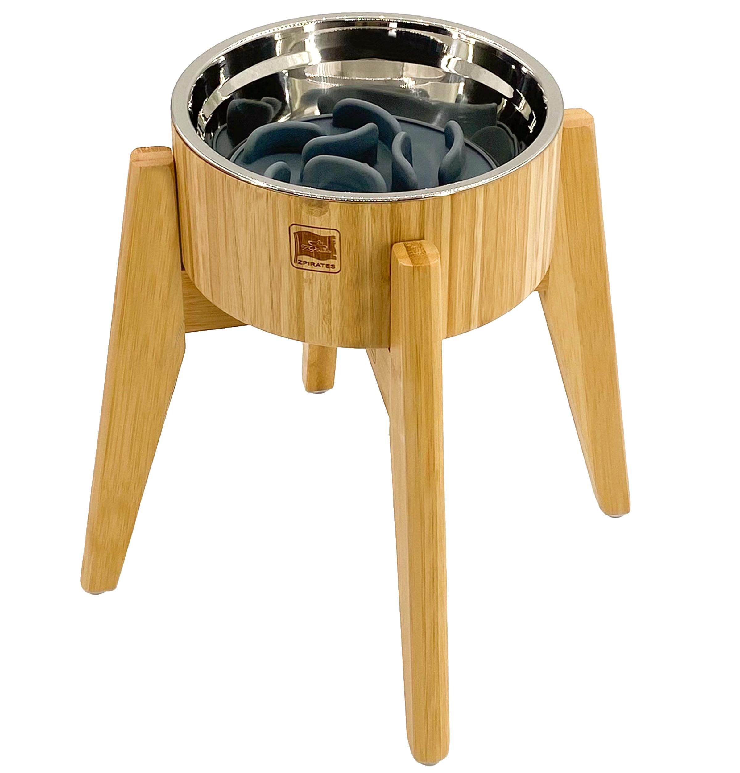Dog Bowl Slow Feeder - 12-inch Tall, Elevated, Raised Single Food Station with Stand and Slow Feeder Insert, Suitable for Treats, Wet/Dry Pet Foods