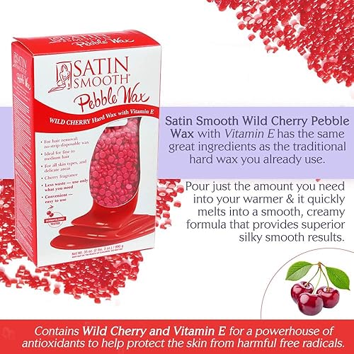 Miniatura 2 de Satin Smooth Cera de guijarros de cereza silvestre  Cera dura con vitamina E  Ideal para todo tipo de piel y áreas delicadas, 35 onzas