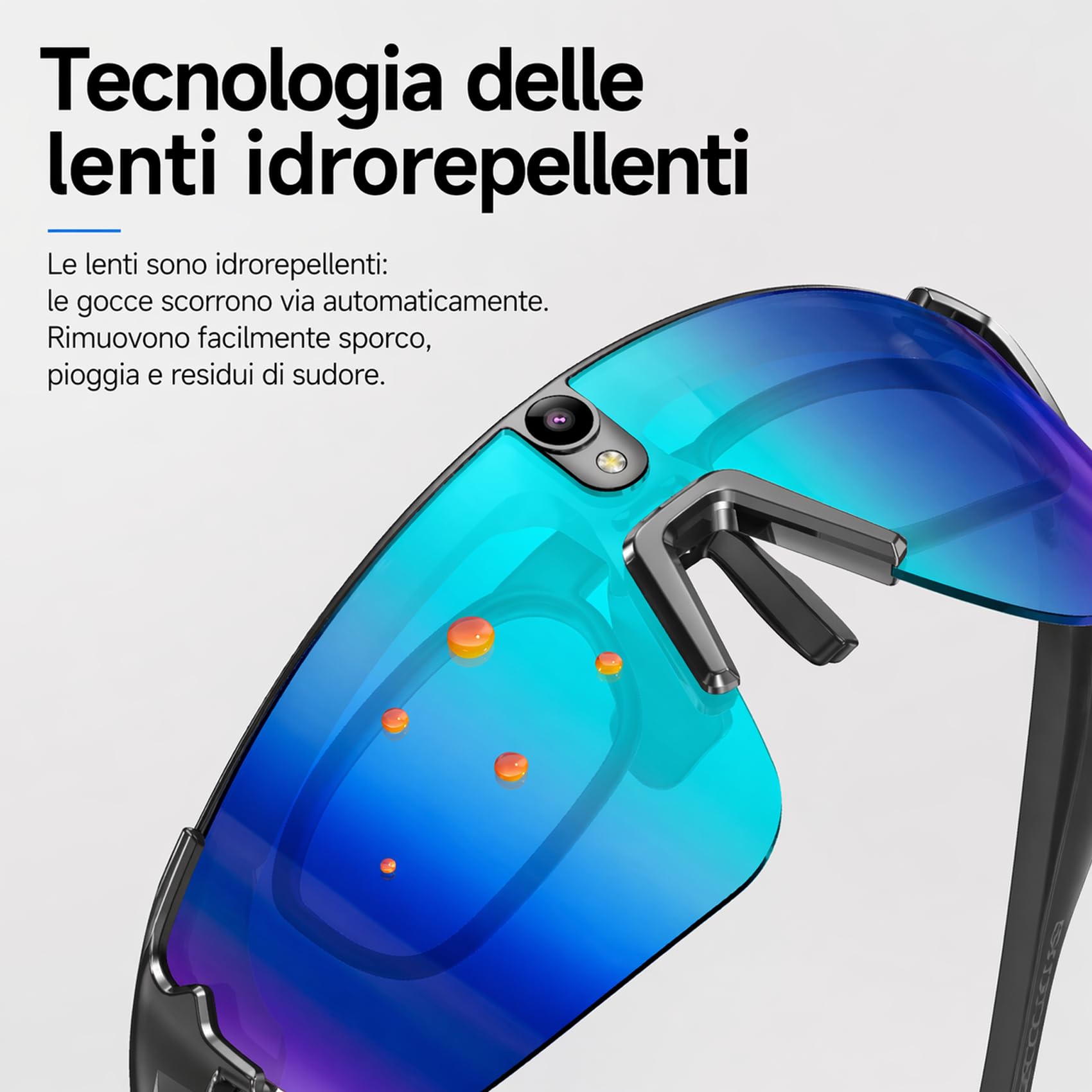 SINOTE'CA Occhiali Smart AI per Ciclismo, Smart Glasses con Fotocamera 8MP, Video HD, Stabilizzazione a 6 Assi, WiFi, Bluetooth 5.4, Audio Open-Ear, Traduzione in Tempo Reale, UV400, Uomo Donna