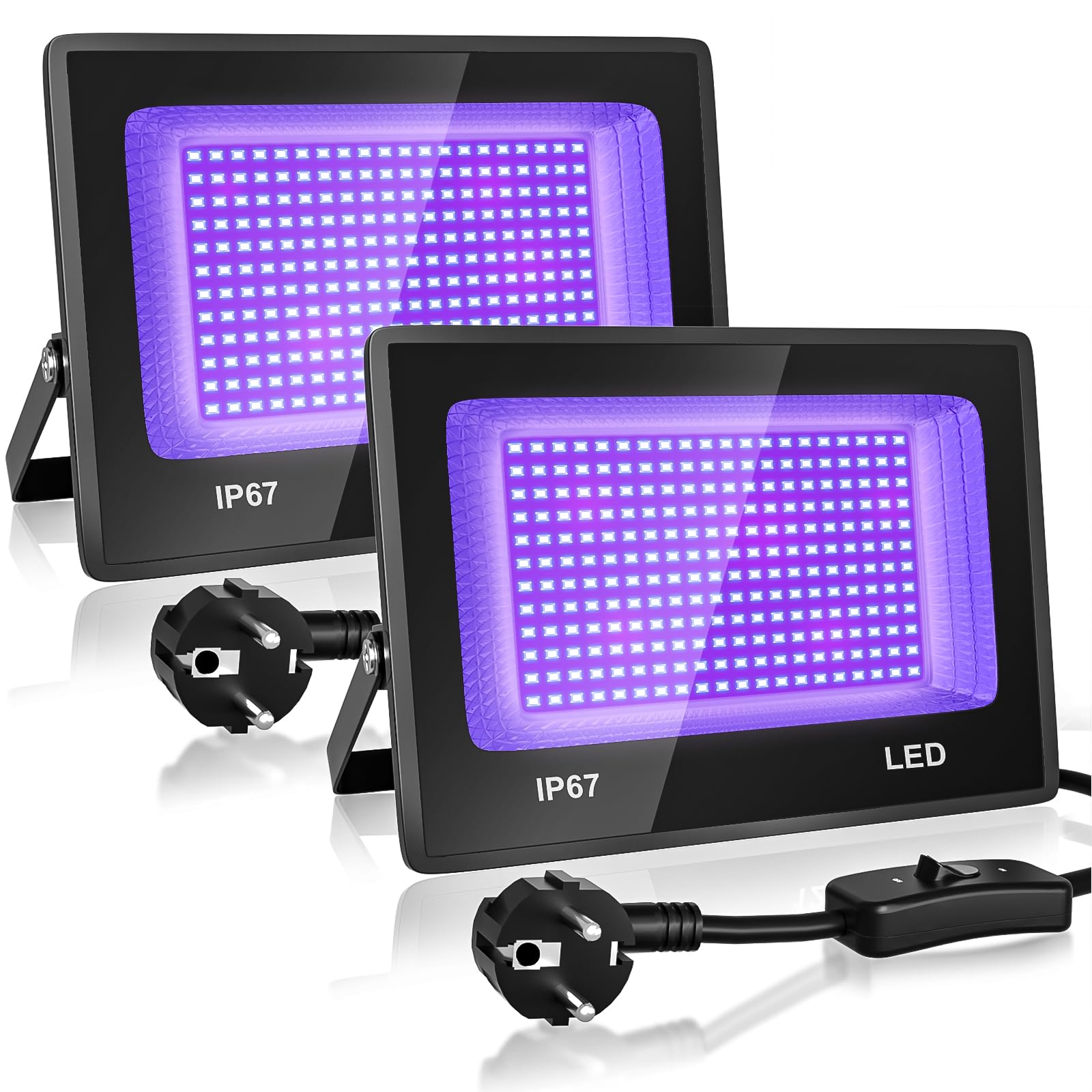 Czarne światło 100 W, lampa UV z czarnym światłem, wodoszczelność IP66, dekoracja na Halloween, Boże Narodzenie, czarne światło, malowanie ciała, imprezy neonowe (2 sztuki)