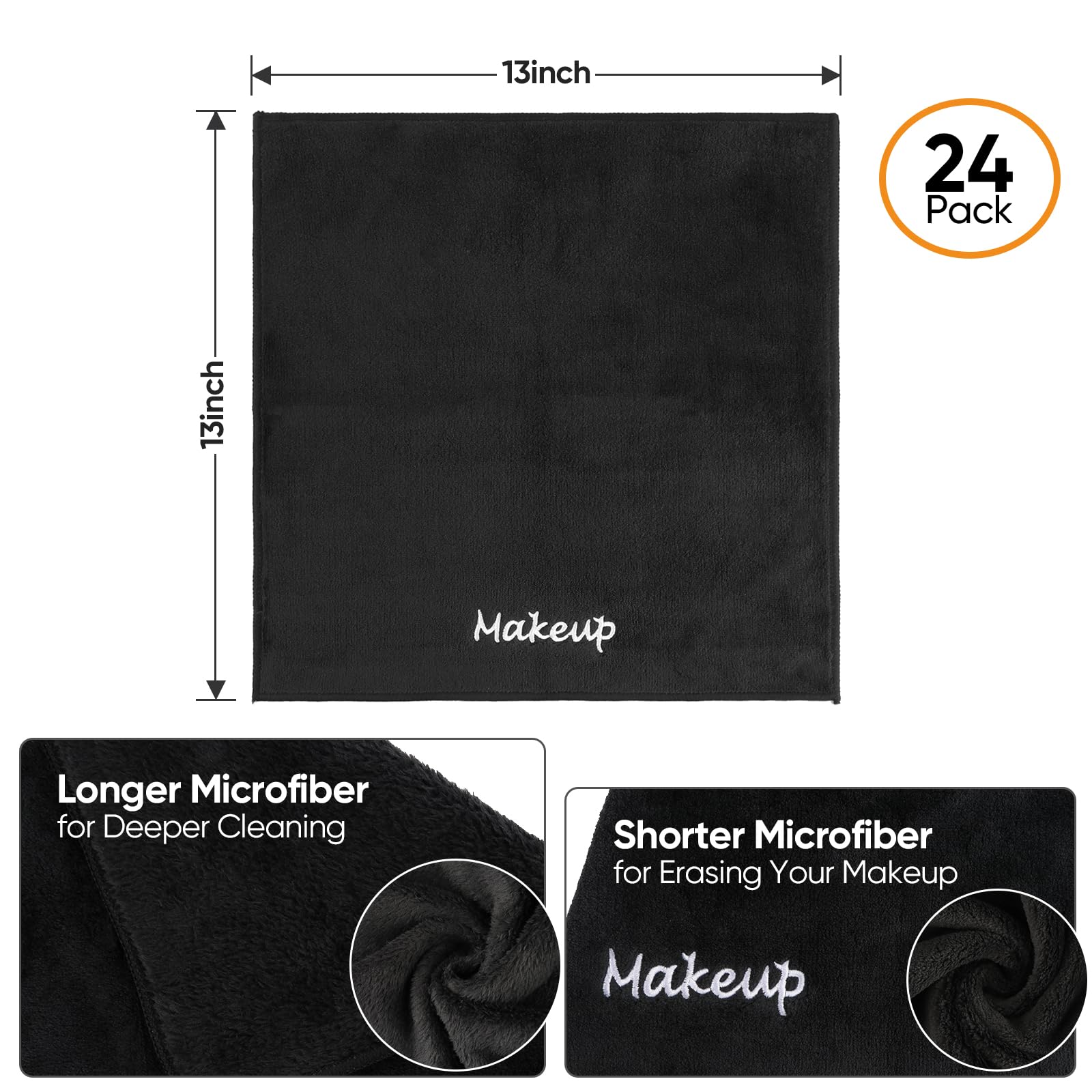 UNIMADE Paños desmaquillantes, paquete de 24 paños faciales negros, toallas faciales de microfibra de forro polar coral suave para cara, manos y baño (13 x 13 pulgadas)