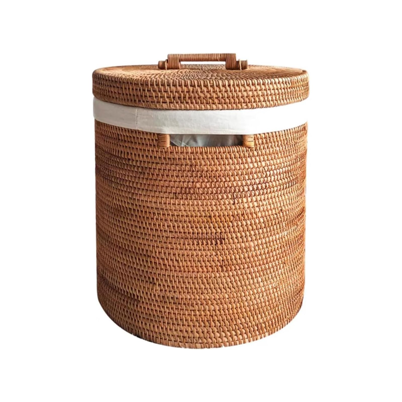 Runder Wäschekorb aus Rattan, handgewebter Schmutzwäscheeimer mit Deckel und herausnehmbarer Innentasche, Spielzeug-Organizer im japanischen Stil für Schlafzimmer
