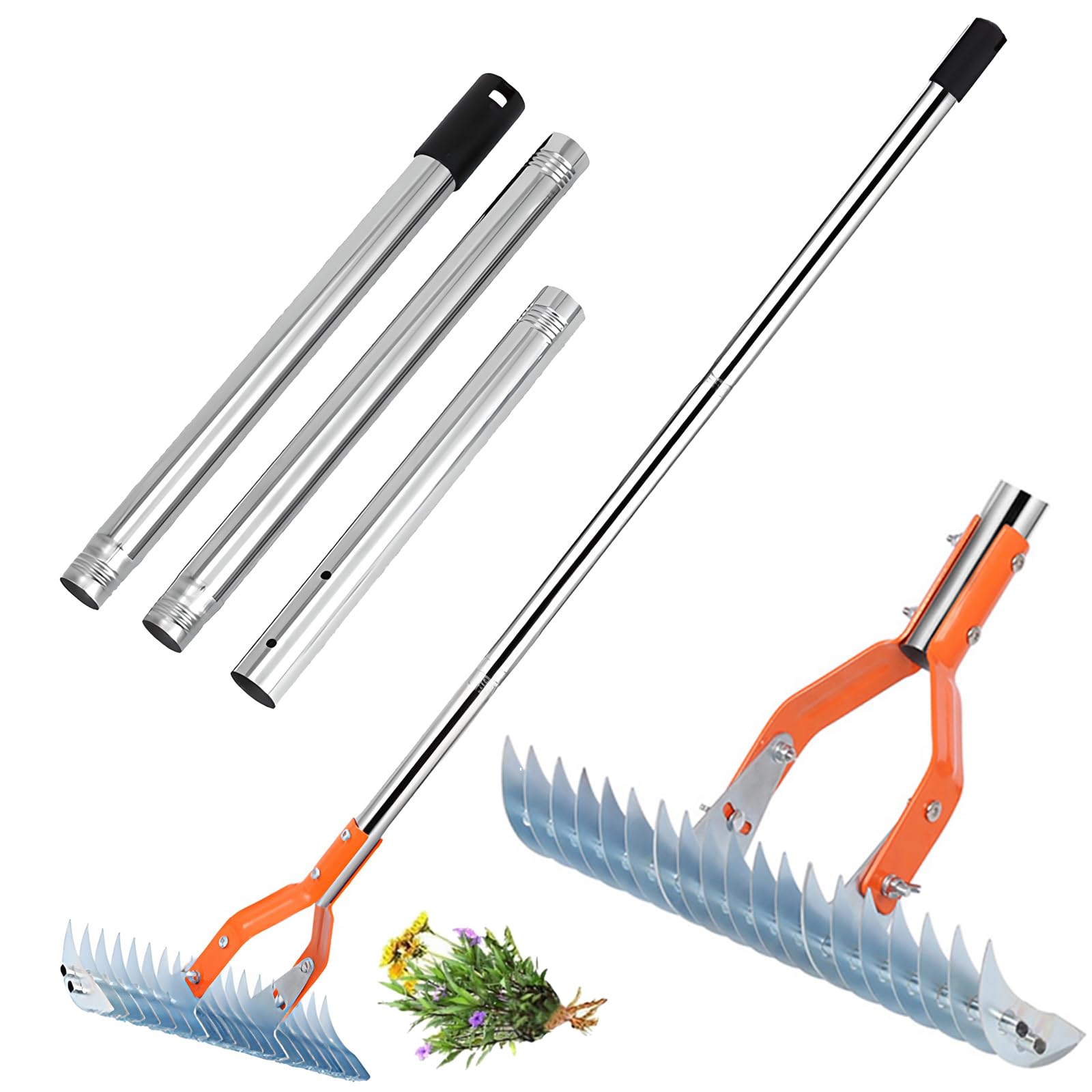 Râteau de chaume à inclinaison réglable multi-angle et manche en acier robuste