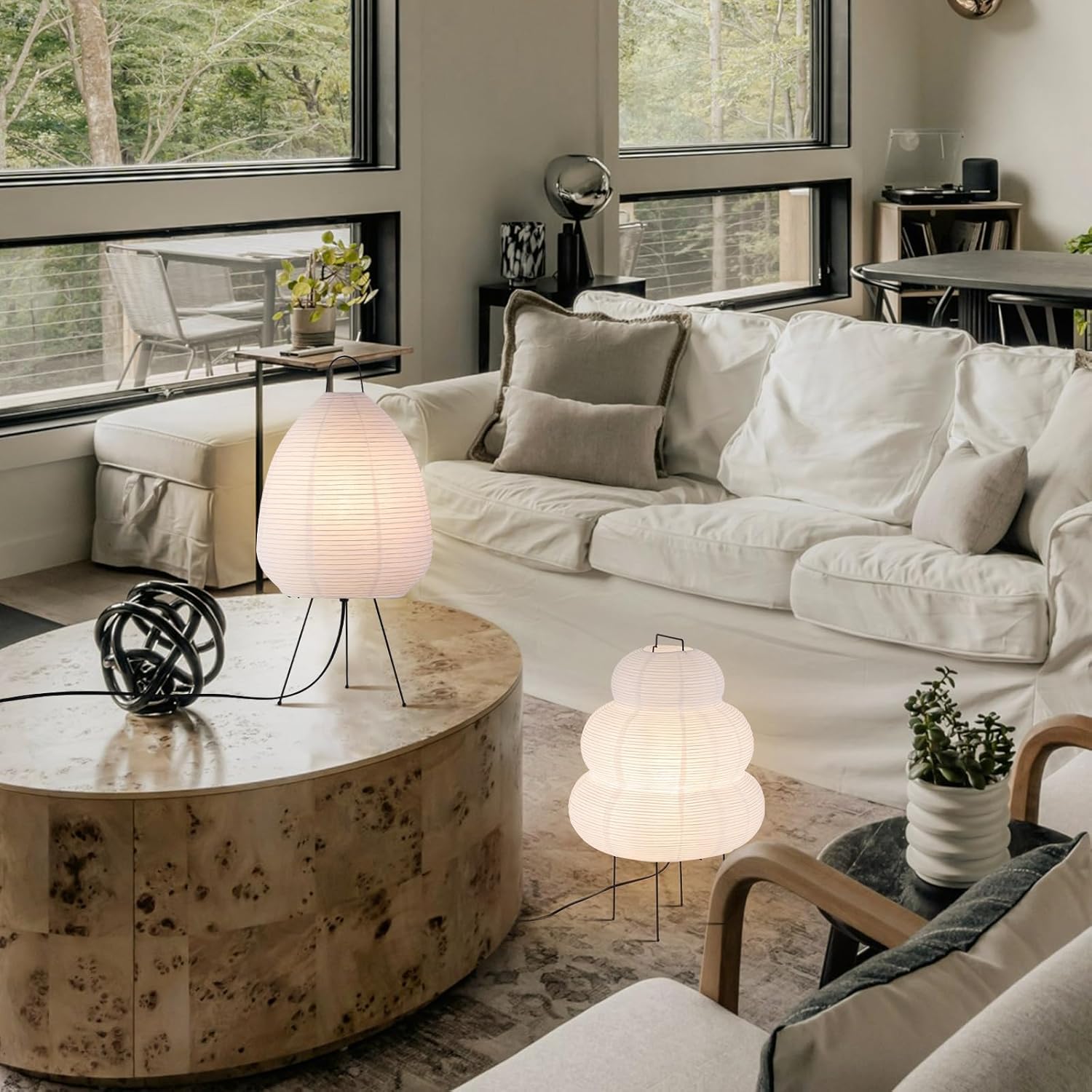 Paper Lamp, Akari Noguchi Lamp, Rice Paper Lampshade for Bedside or Desk, Japanese Lantern Decor with Warm and Cozy Ambiance for Any Room