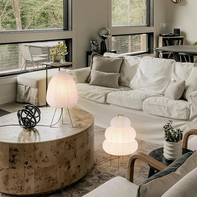 Anicompa Paper Lamp, Akari Noguchi Lamp, Rice Paper Lampshade for Bedside or Desk, Japanese Lantern Decor with Warm and Cozy Ambiance for Any Room photo 3