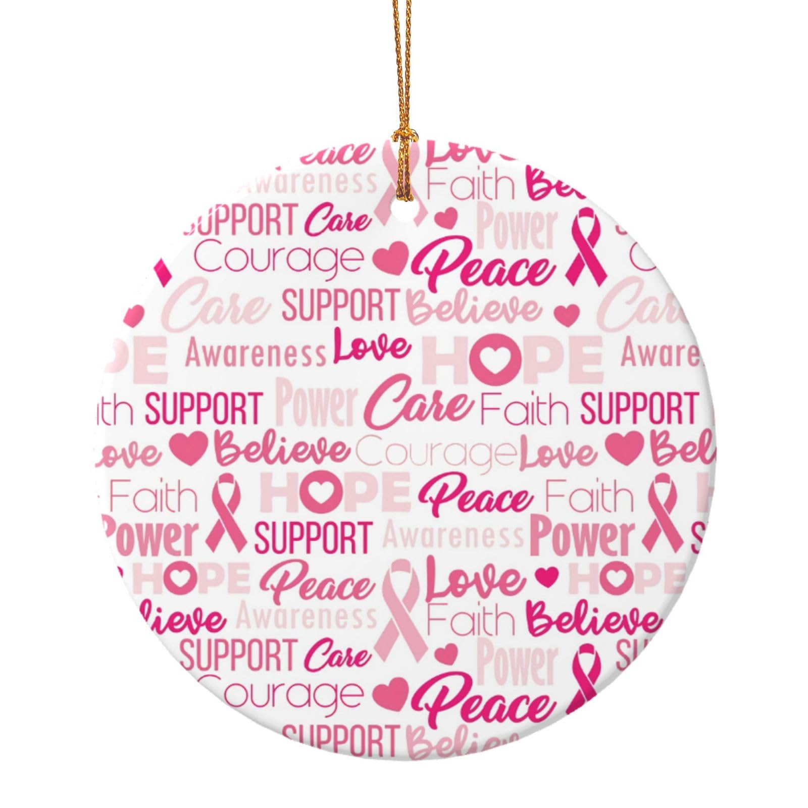 Asbwuo White Breast Cancer Awarenessv Christmas Tree Ornaments - Round Ceramic Decor, Holiday Hanging Decorations, Xmas Gifts 7.3Cm