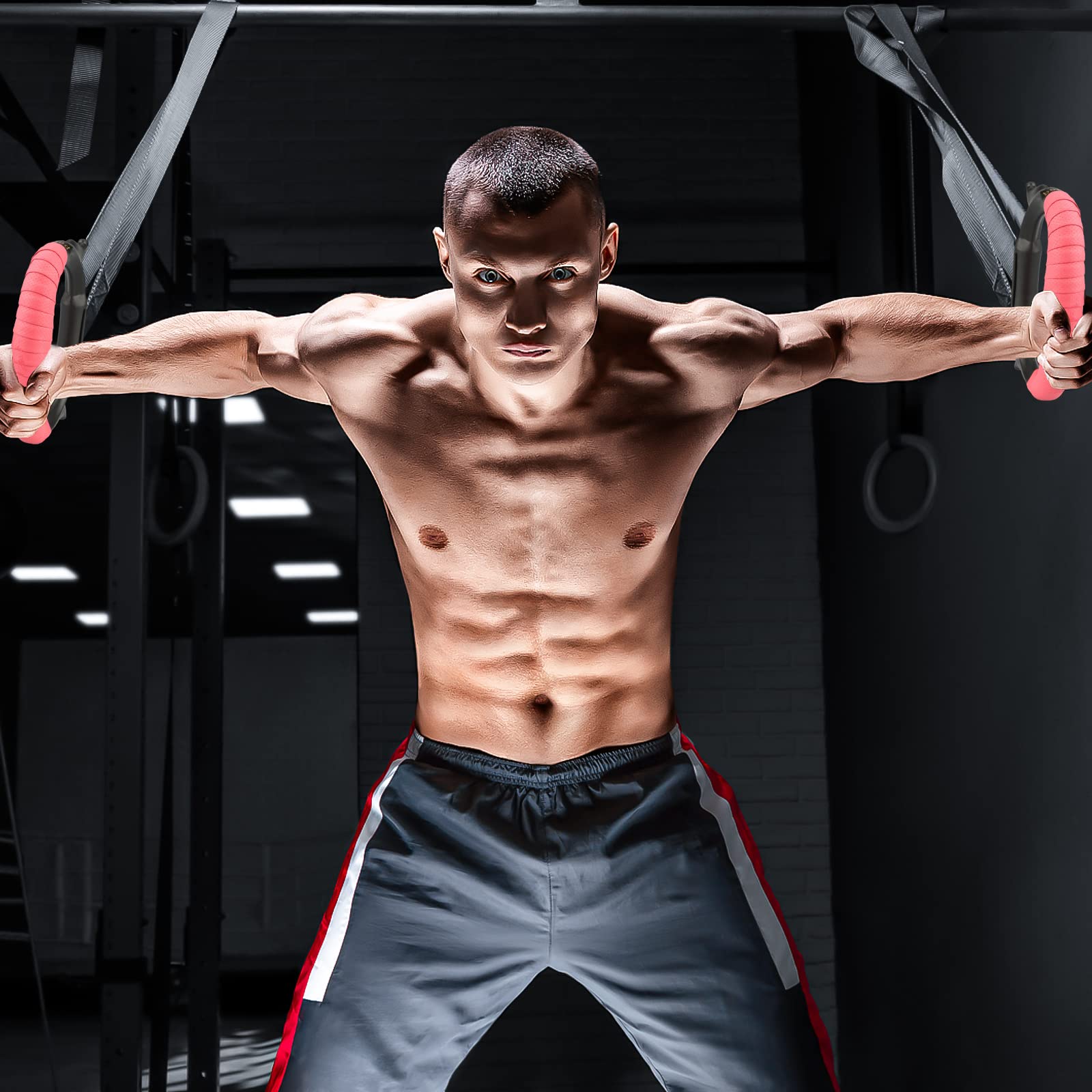Anelli Calisthenics Anelli Ginnastica per Bambini con Regolabili Lunghi Cinghie e 2 Cinghie antiscivolo per Suspension Training Trazioni Attrezzature per della Forza per Esercizi, Carico Massimo 300kg