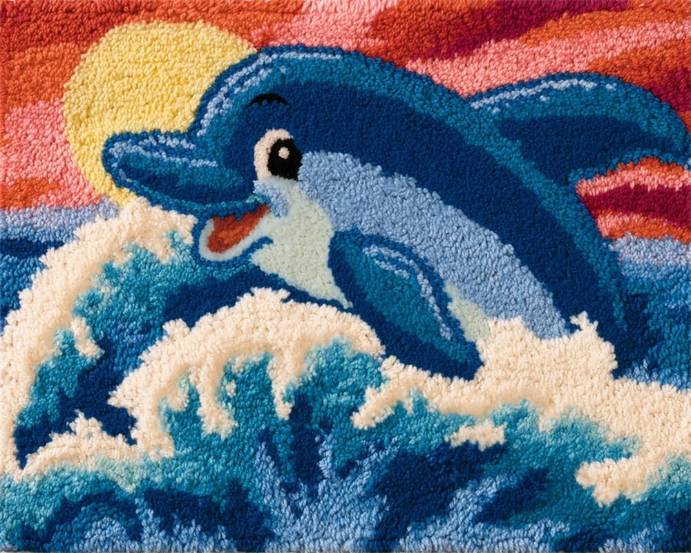 FWRTYCB Latch Hook Kits Rugs,Cute Smiling Dolphin
