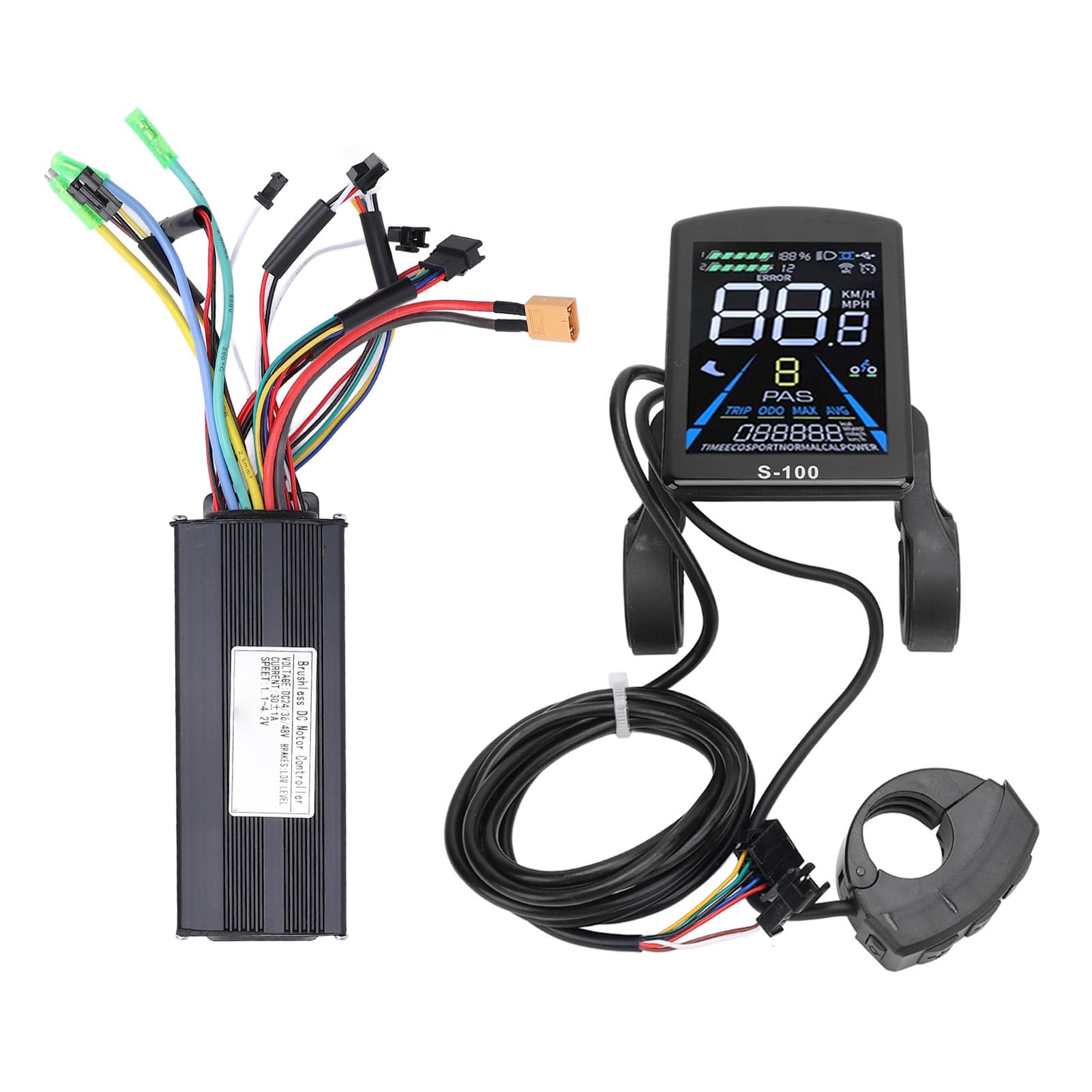 Elektrofahrrad Brushless Motor Controller Kit, 36V 48V 750W 1000W 30A 3 Modus Sinuswelle Controller mit S-100 Farb LCD Anzeigefeld für E-Bike