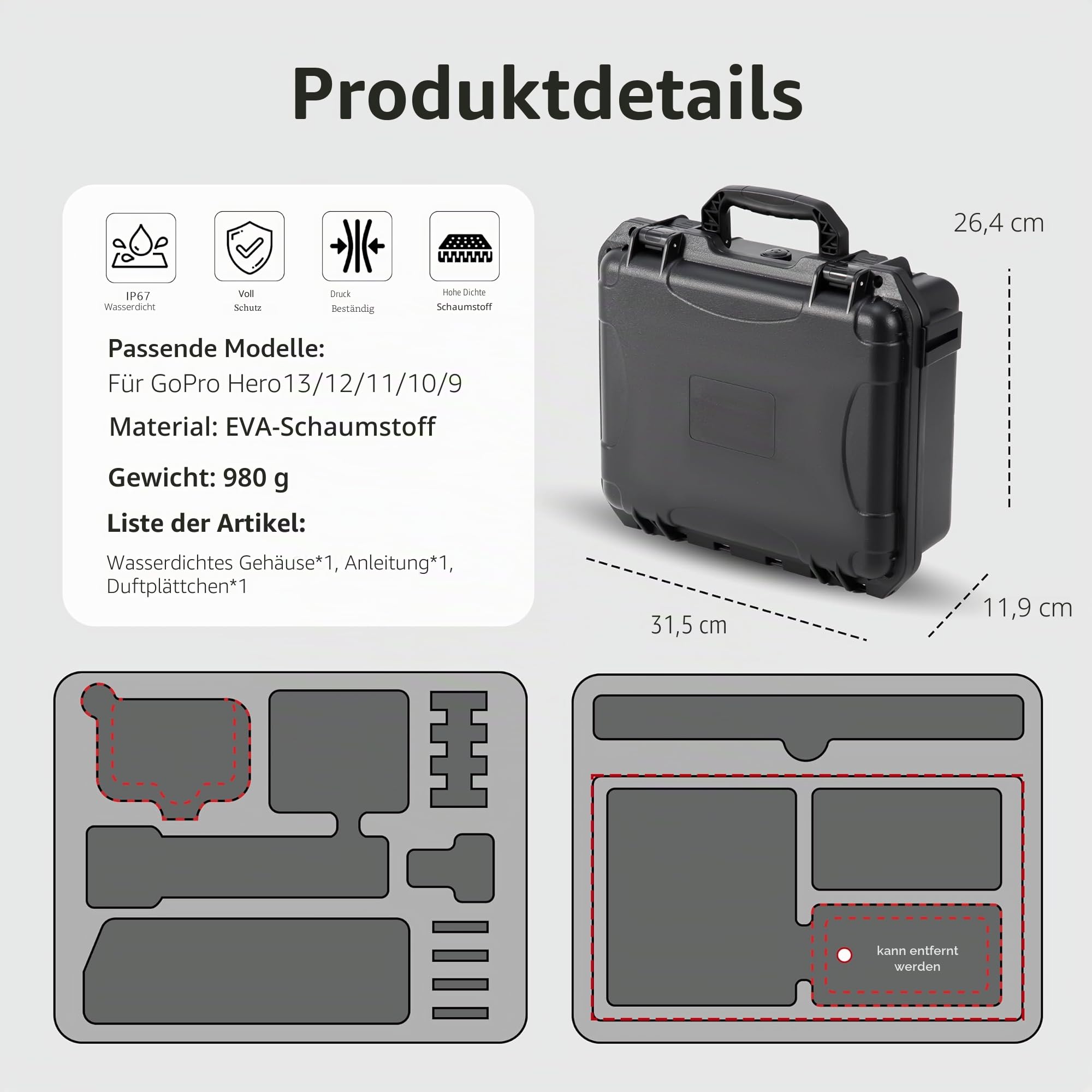 Koffer Tasche Hartschalen Organizer für GoPro Lit Hero 13/12/11 Zubehör