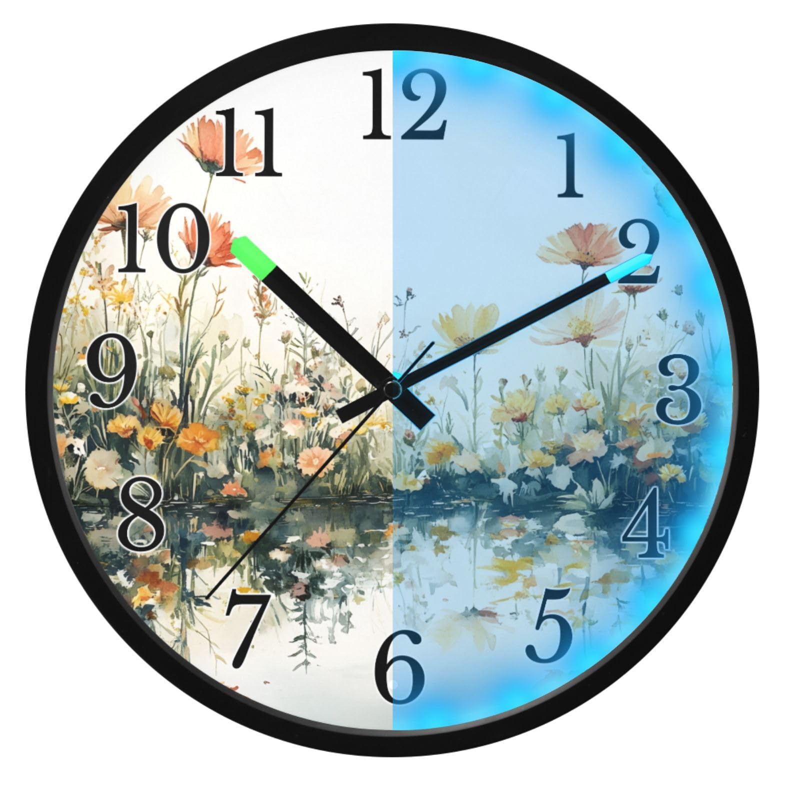 Mnsruu Reloj de pared luminoso con diseño de mariposas y flores, funciona con pilas, reloj silencioso que brilla en la oscuridad, para sala de estar, cocina, 30,5 cm