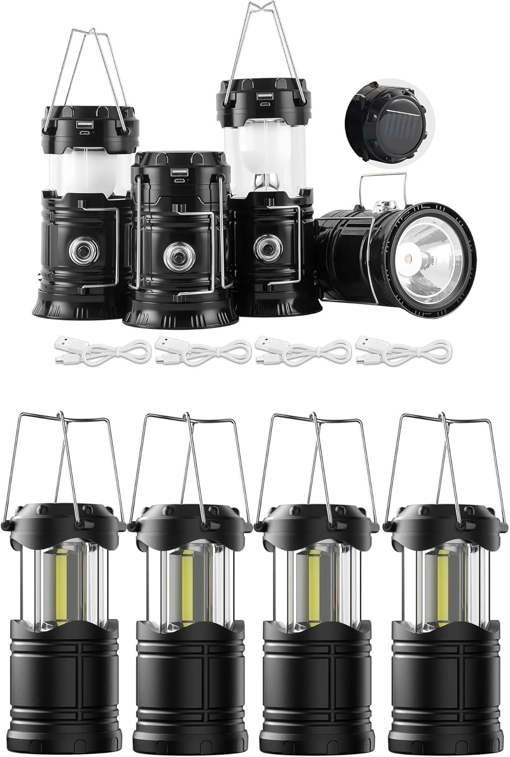 Lichamp LED Camping Lantern, Solar, USB, Battery Powered Flashlight for Power Outages, Portable Collapsible Hanging Light Essential for Home, Outdoor, Emergency Lamp Survival Kit Gear for Hurricane