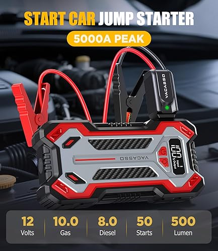 Miniatura 2 de Arrancador de coche, batería de coche de 5000 A para motores de gasolina de hasta 10L y 8L diésel, paquete de energía portátil de 12 V con caja de