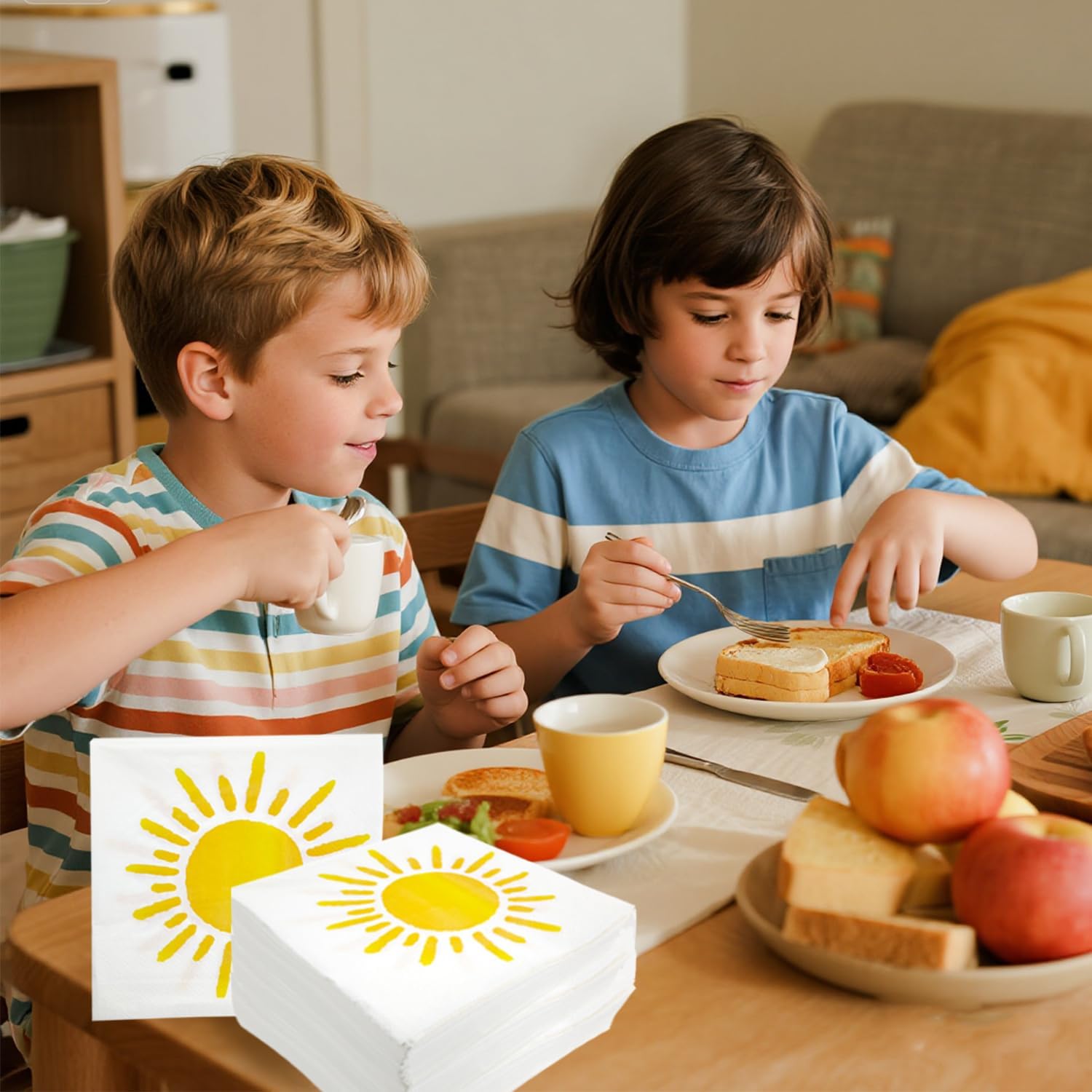 Boho Sun Napkins, 100pcs Here Comes The Son Baby Shower Napkins, Disposable Sun Paper Beverage Napkins for Boho Sun Birthday Party Baby Shower Home Kitchen Table Decor - Image 7