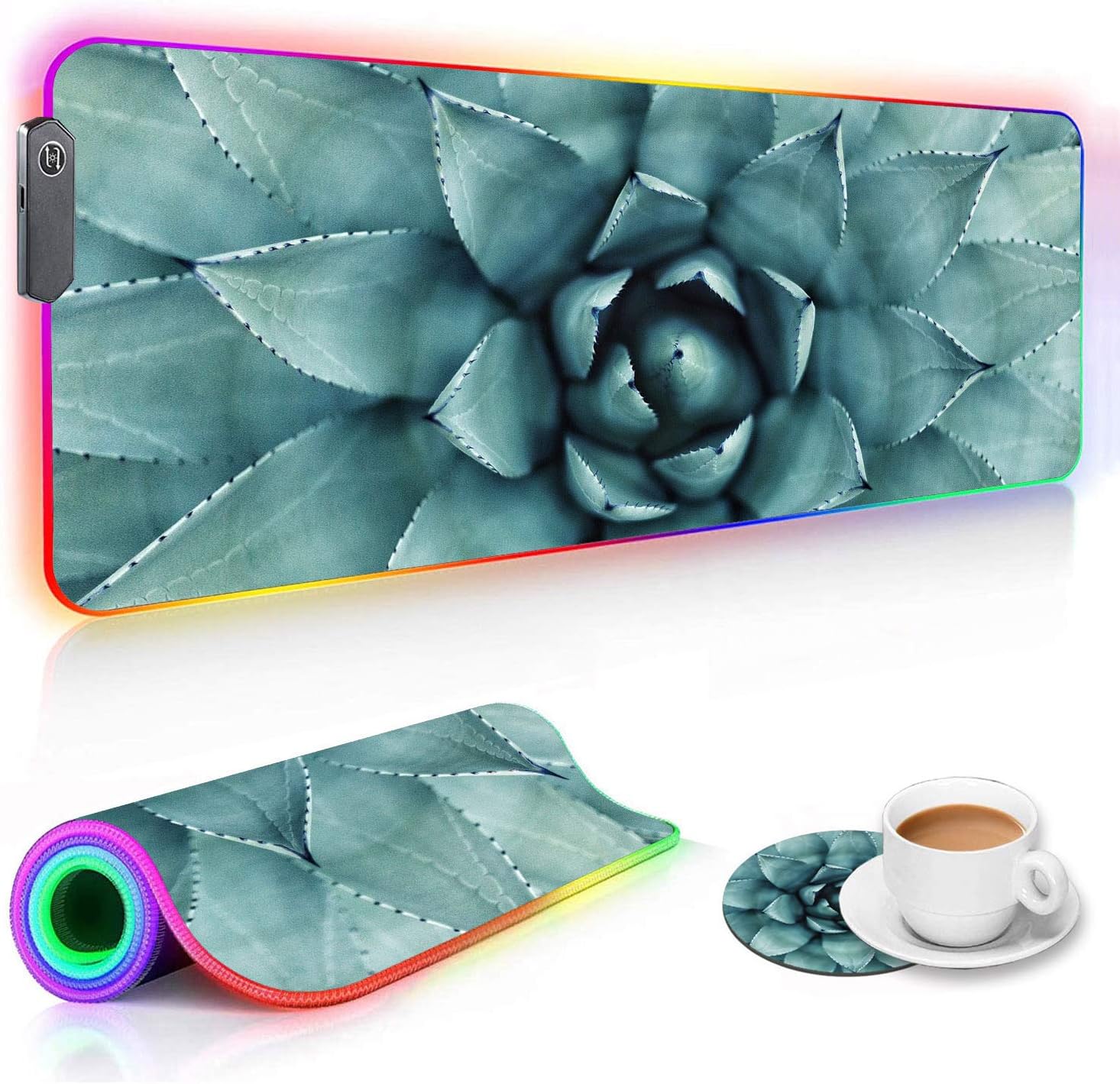 RGB Gaming Mouse Pad and Coffee Coaster, XXL Large Glowing LED Mousepad, Anti-Slip Rubber Base, Computer Keyboard Desk Mouse Mat 31.5 X 11.8 Inch - Purple Flowers and Butterfly
