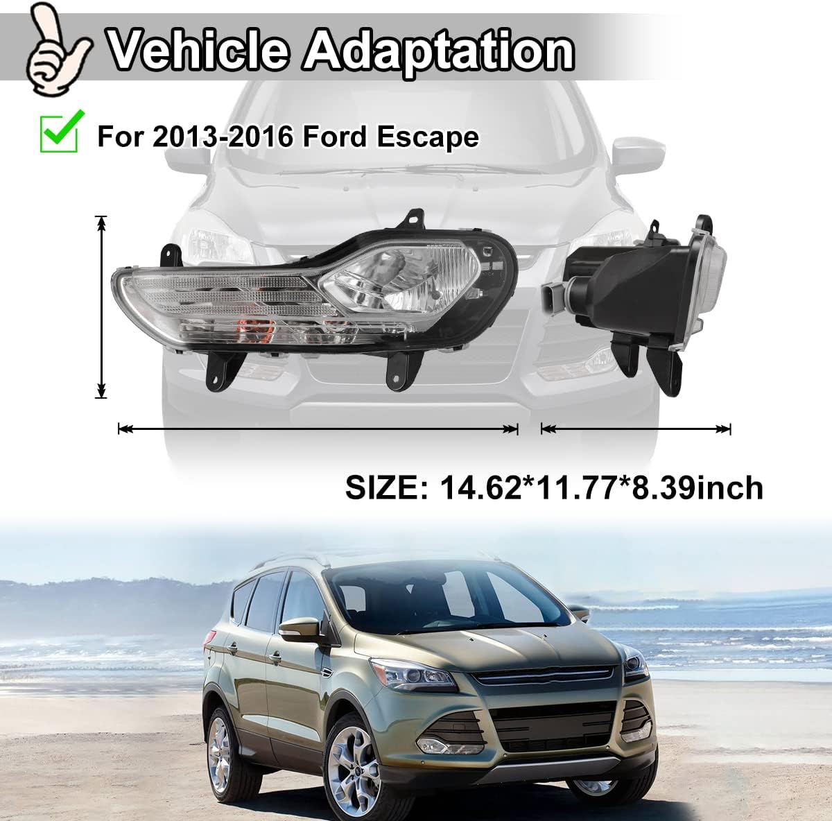 Nixon Offroad Fog Lights Assembly for Ford Escape 2013-2016, Fog Lamp Replacement Pair w/Turn Signal, Wiring Harness & H10 12V 42W Halogen Bulbs, Black Housing Clear Lens