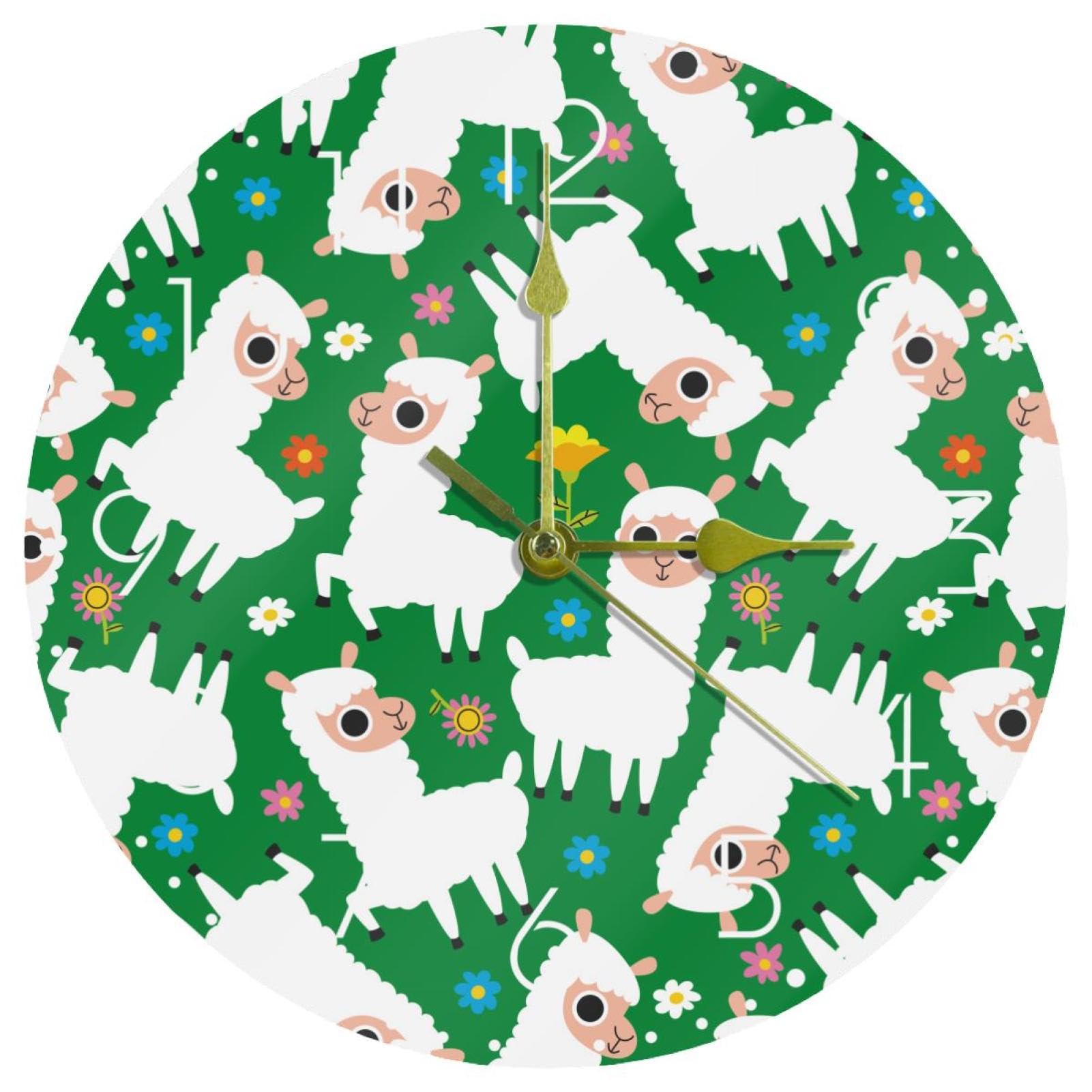 Horloge murale alpaga pour salon et cuisine design rond avec plantes vertes