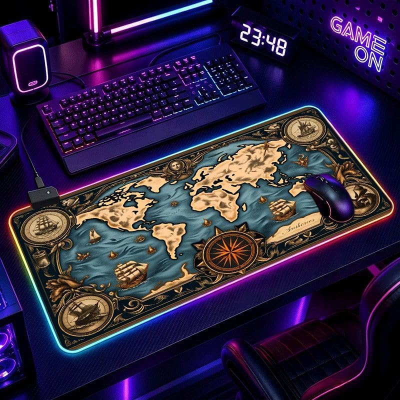 RGB Desk Mat 13.8 x 9.8 in, LED Mouse Pad with Non Slip Rubber Base, Smooth Surface Keyboard Mouse Pad for Laptop, PC, Office, Gaming Desk Accessories image 2