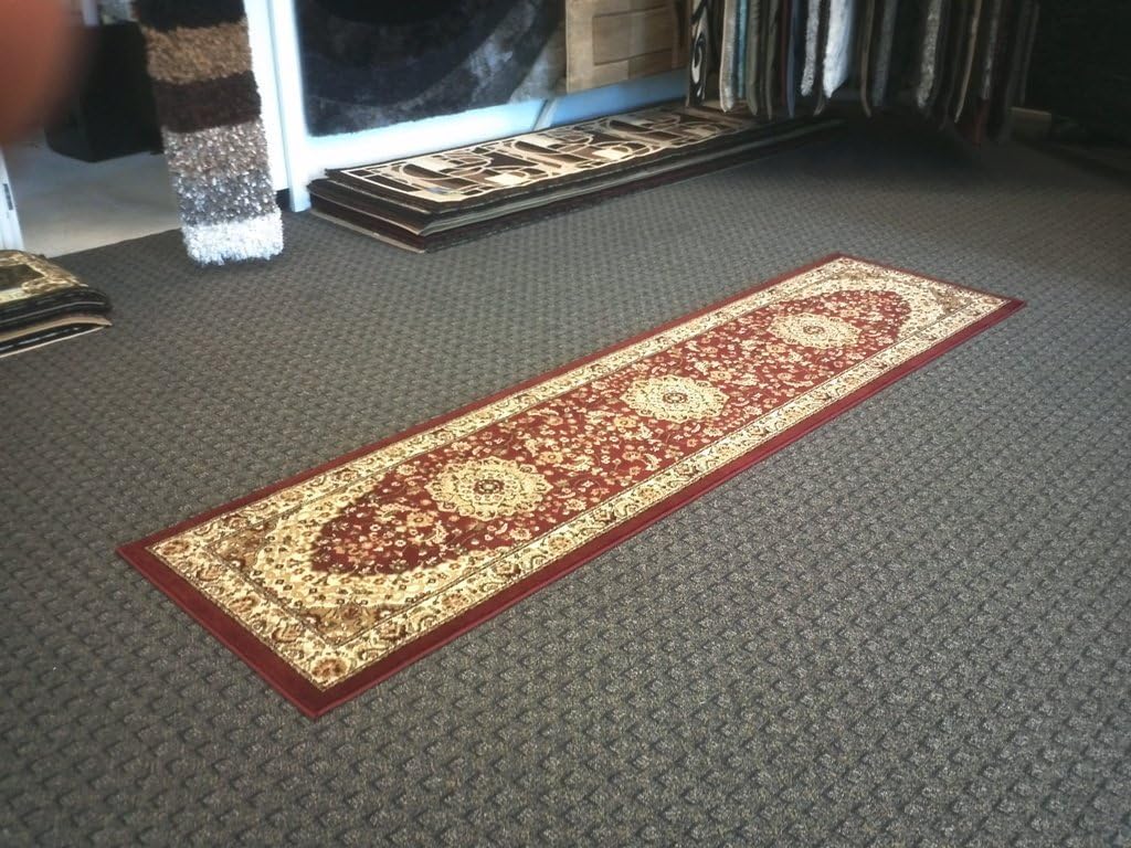 Bellagio Traditional Runner Rug Burgundy 401 (2 Feet X 7 Feet 3 Inch)