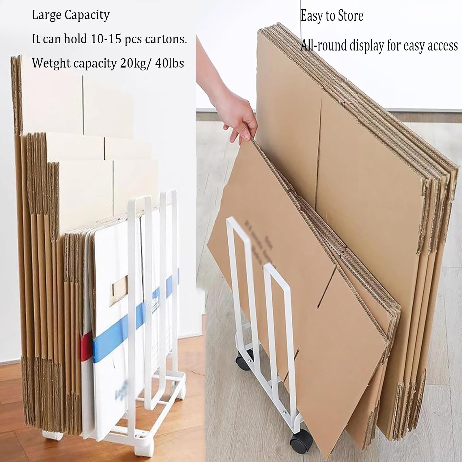 Supporto in cartone resistente con ruote, scaffale portatile per scatole di cartone, organizer commerciale per casa, supermercato e magazzino (nero)