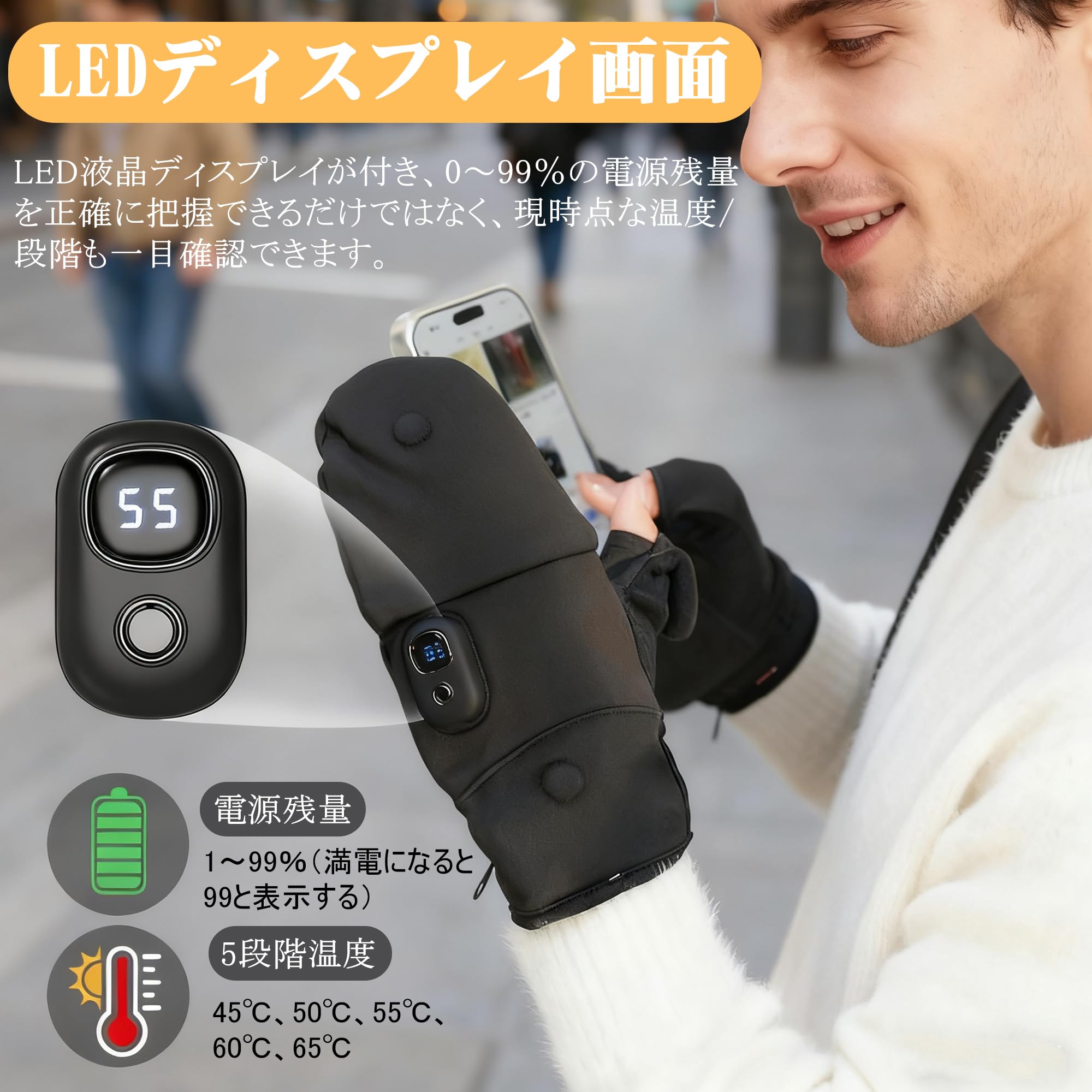 Amazon.co.jp: ヒーター手袋 電熱手袋【指なし＆ミトンカバー 2WAY
