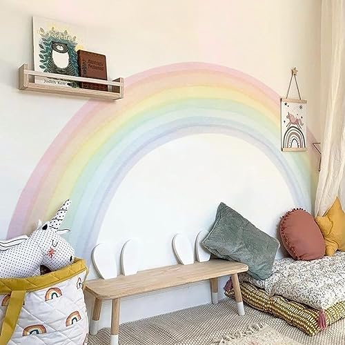 funlife Adhesivos murales de vinilo grandes de arcoíris para despegar y pegar, precortadas de acuarela pastel gigante, calcomanías de pared para