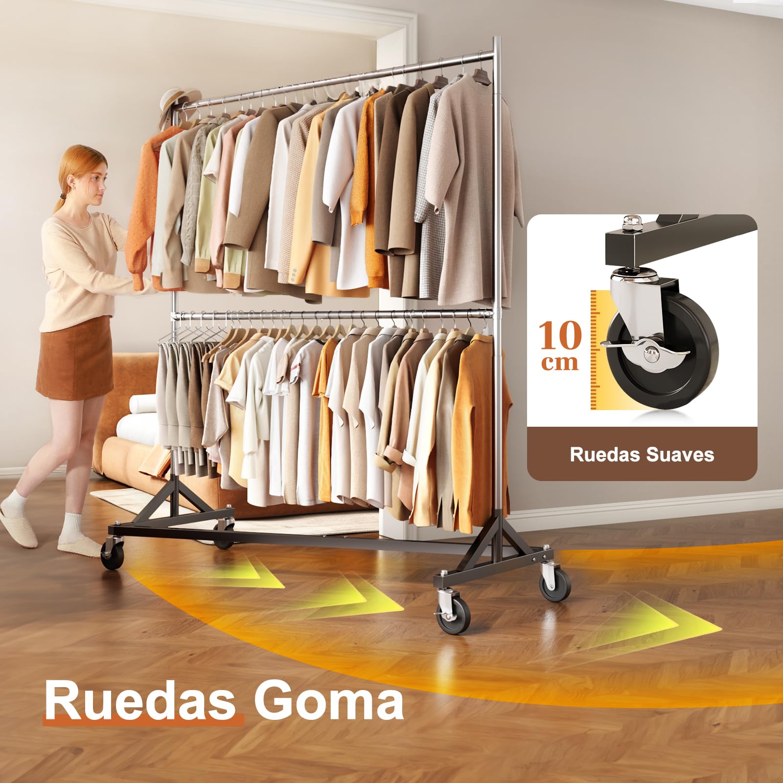 HOKEEPER Burro de Ropa Comercial Resistente de Doble Barra, Base en Z con Ruedas, 250kg, Altura Ajustable para Tiendas, Boutiques, Dormitorio, Plateado