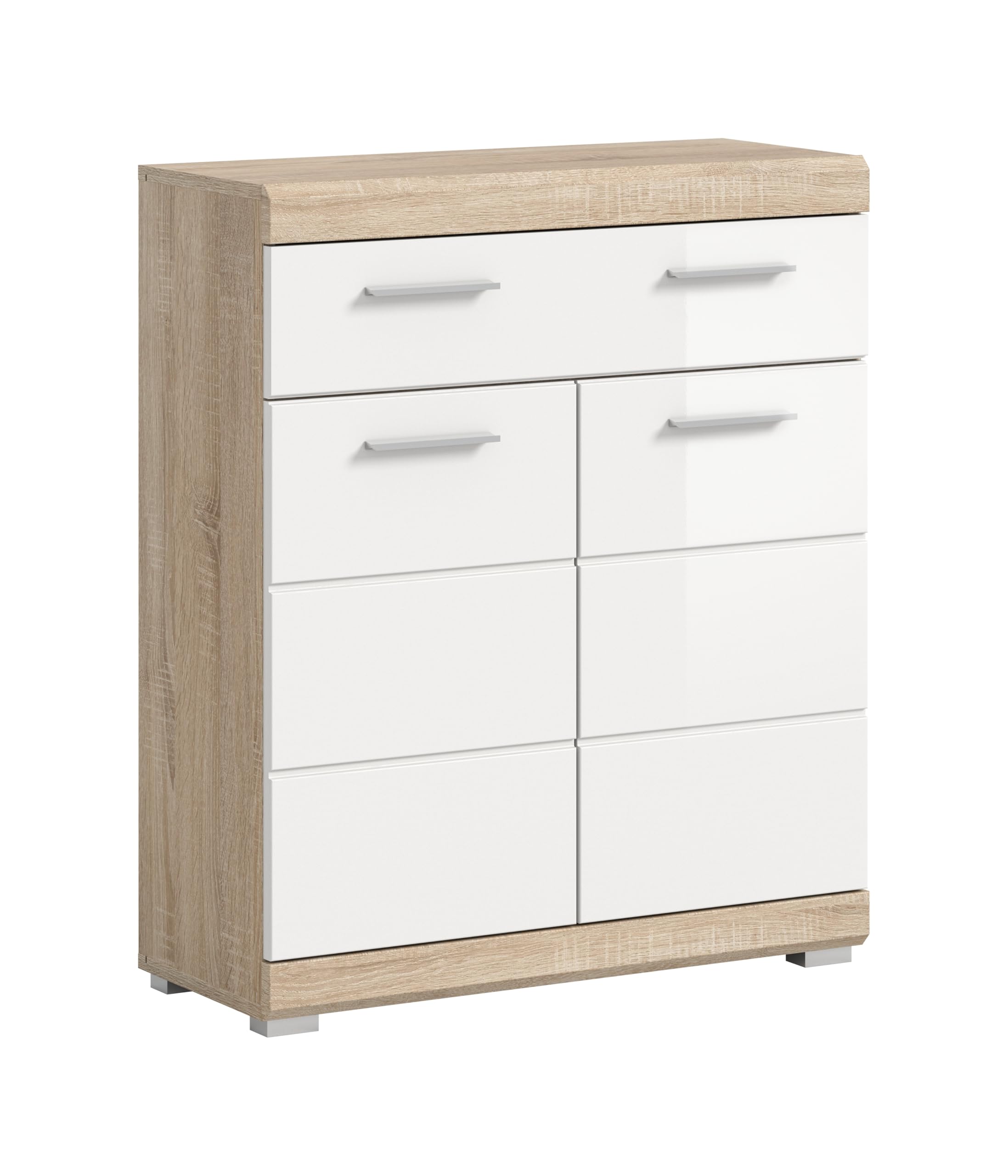 xonox.home Bad Lambada X06F1703 Kommode Standschrank Schrank breit in weiß Hochglanz und Sonoma Eiche hell, ca. B/H/T 74x88x31