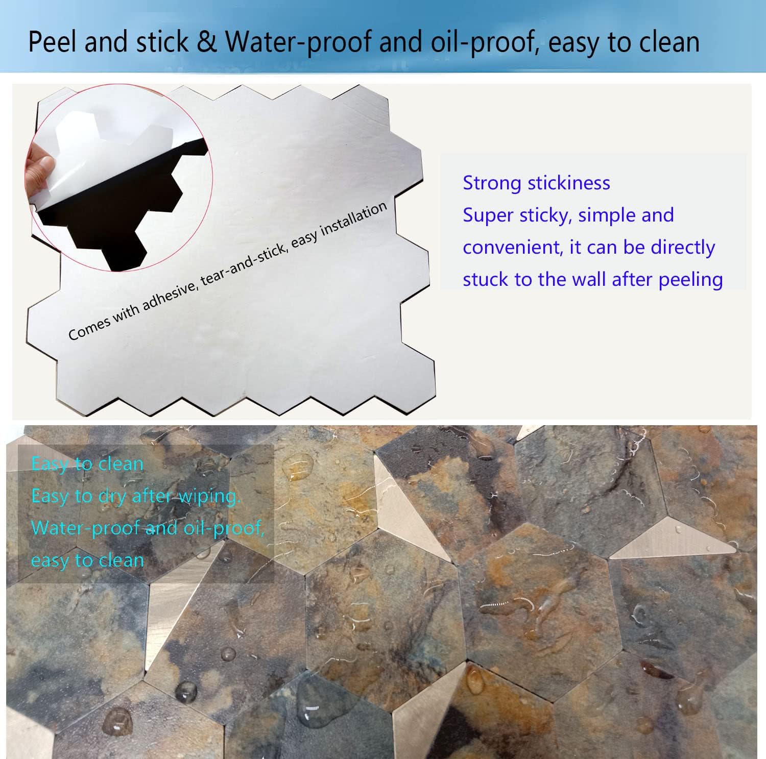 YMMXGE 5-Sheet Peel and Stick Backsplash PVC Wall Tile for Kitchen, Bathroom ，Self Adhesive Hexagon Aluminum Sticker 12"x10.4"x0.15" (5, Yellow Marble+Gold)