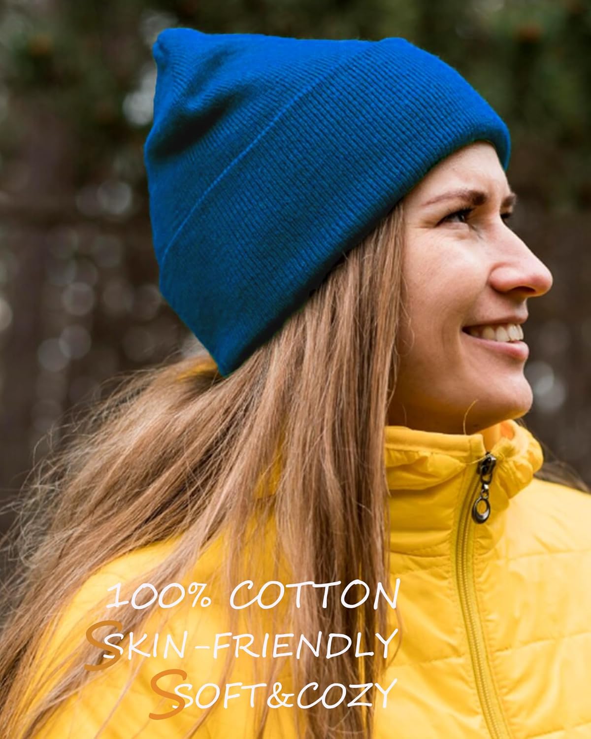 100% Cotton Beanie Lengthen Cuffed Beanies Knit Winter Hats for Men Women Soft Warm Ski Hat Unisex Knitted Skull Cap - Image 3