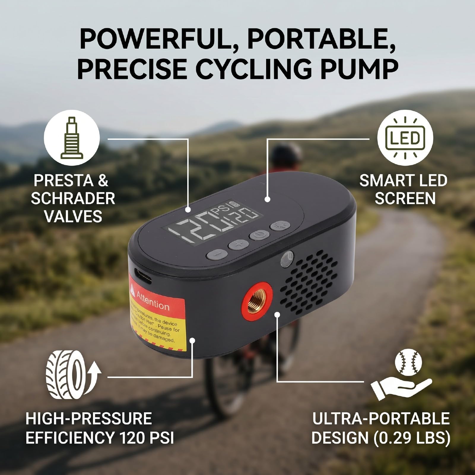 Hyuduo Mini Pompe à Air pour Pneu de Vélo, Compresseur Électrique