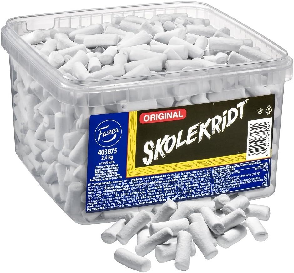 Skolekridt (School Chalk) - Original - Finnish - Liquorice - Salmiak - Torpedoes - Dragees - Candy - Box 2,0 kg