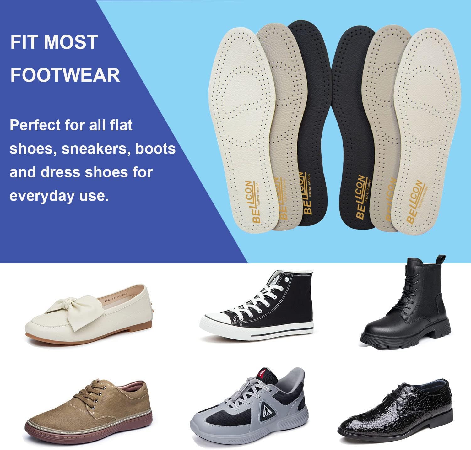 Thin Leather Insoles for Men Black Shoe Inserts for Men Boots Thin Shoe Liners with Activated Carbon Foam for Sweat Absorbing and Odor Eater, 3 Pairs/Mens US 11-11.5 - Image 7