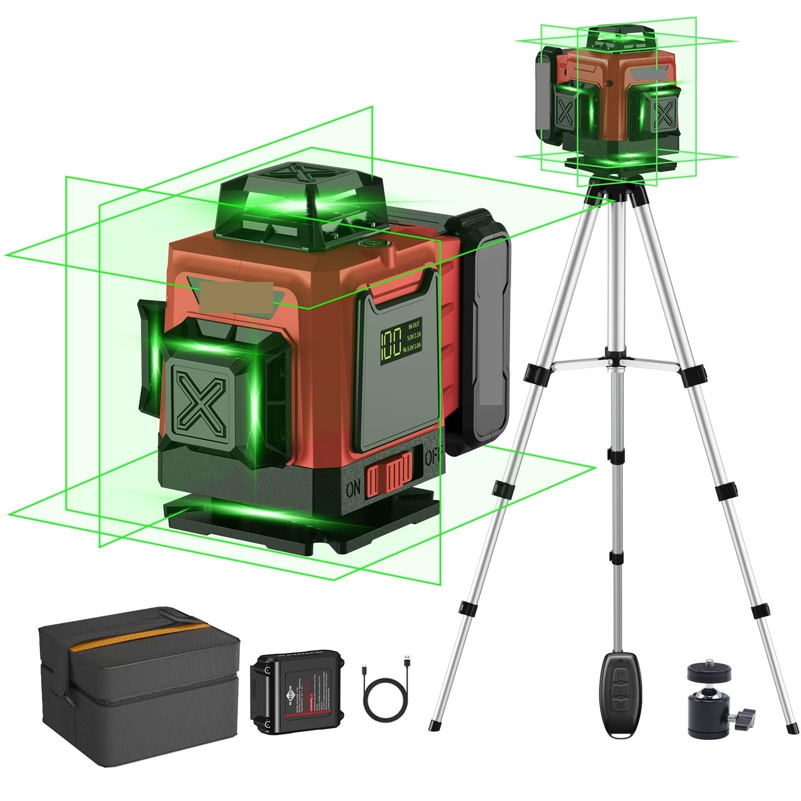 Poziom la-serowy, 4D 16 linii poziomica La-serowa z walizką automatyczna 360 ° samopoziomująca 4x360° linia krzyżowa profesjonalna La-serowa konstrukcyjna,do dekoracji domu DIY