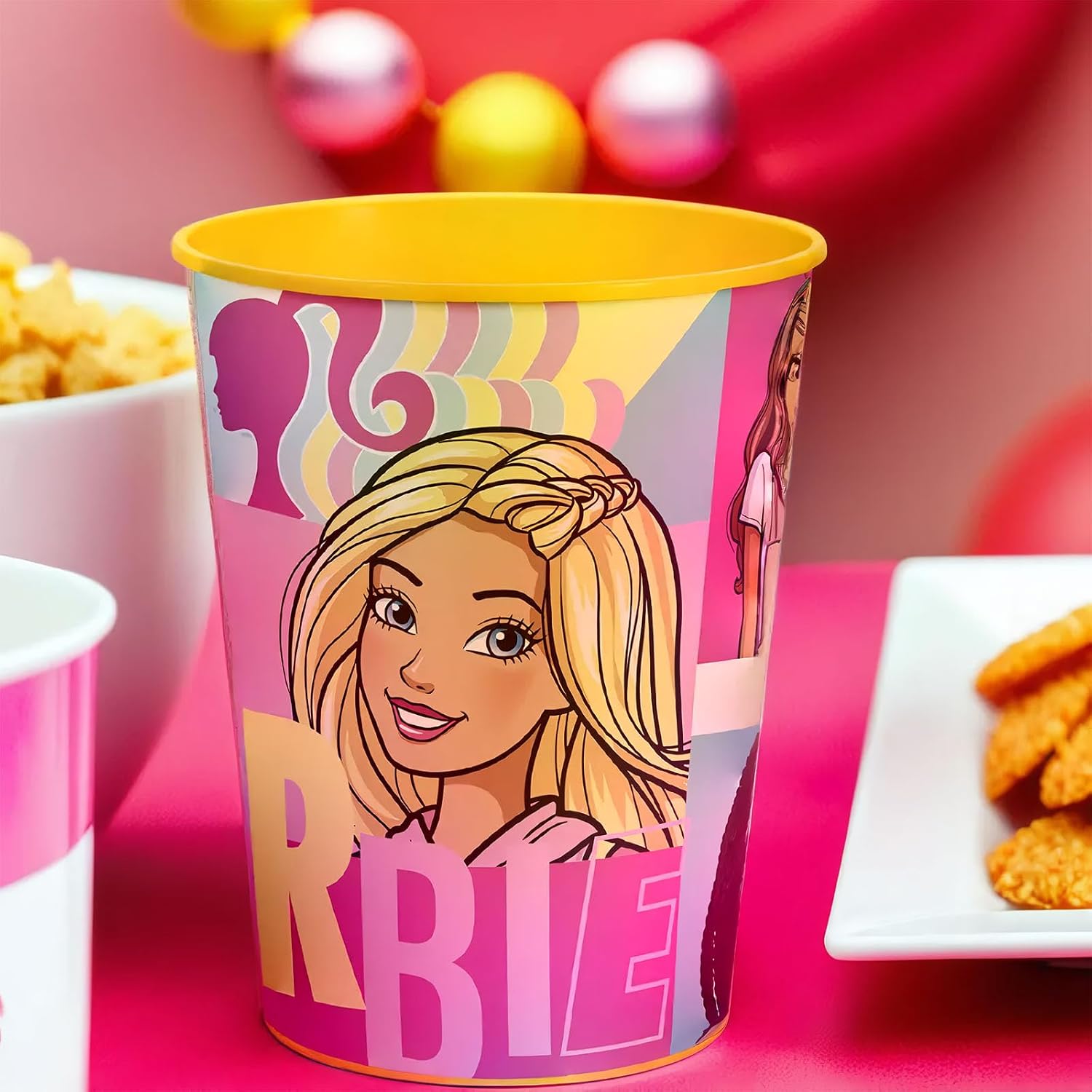 Pink Barbie Design Plastic Stadium Cup, 16 oz. (1 Count) - Durable Drinkware, Ideal for Kids Birthdays, Themed Events & Everyday Use