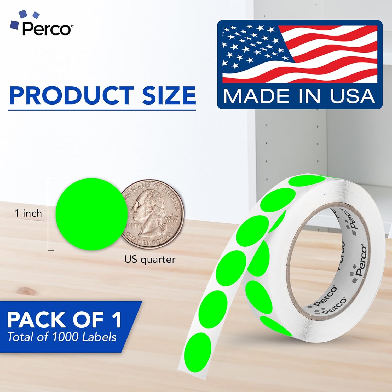 Perco 1" Green & Yellow Dot Sticker Labels Bundle, 2 Rolls, 2,000 Labels image 3