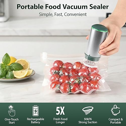 Miniatura 2 de Máquina de Sellado al Vacío Manual para Almacenamiento de Alimentos, Ahorro de Alimentos Compacto Eficiente de 50Kpa con 30 Bolsas de Vacío