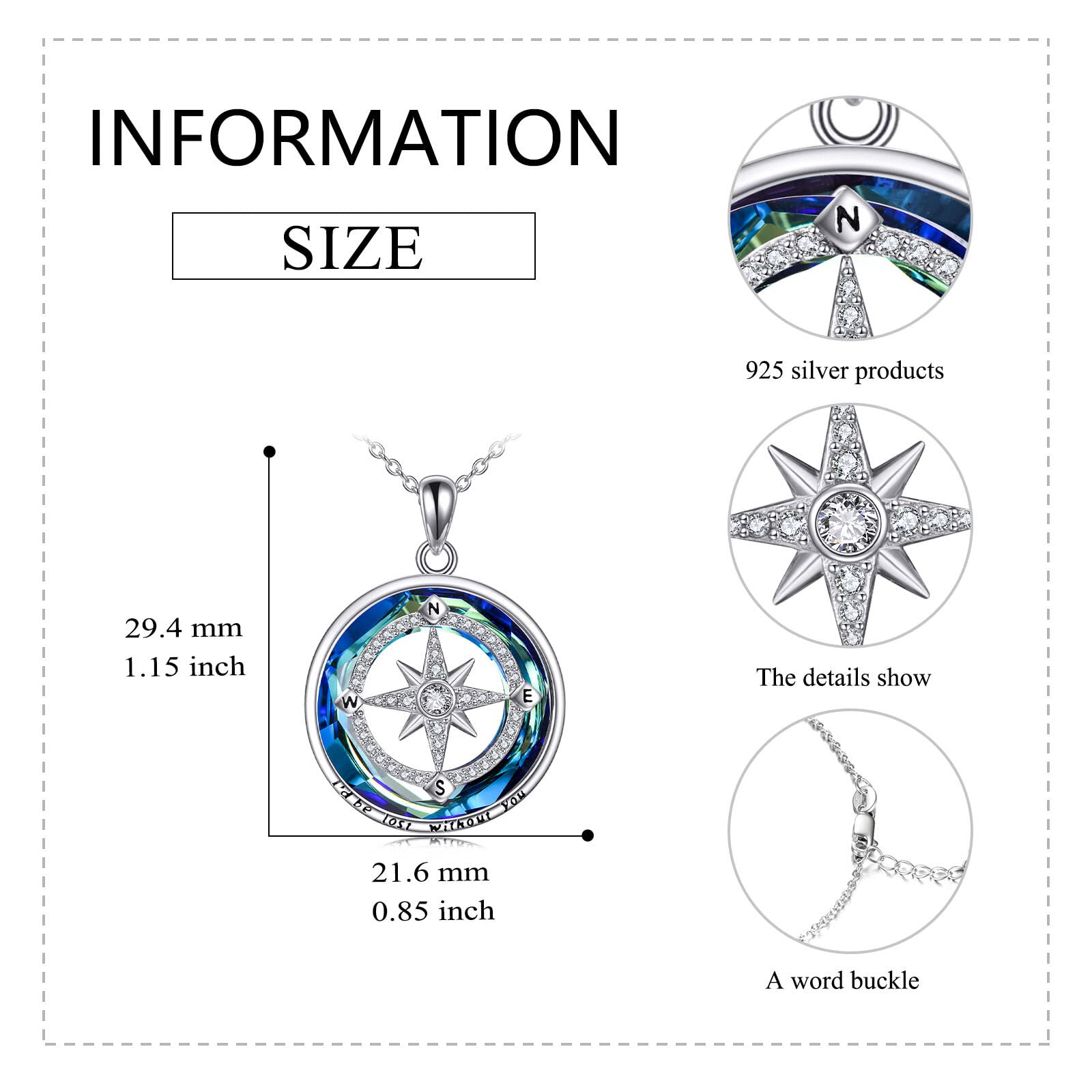 VONALA Collana con bussola da donna in argento Sterling Ocean Compass Pendant Collana I Will Be Lost Without You Amicizia Talismano Viaggio ispiratore laurea Gioielli regalo per donne, 21.2*20.5mm,