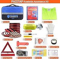 Vista 7 de PACETAP Kit de emergencia en carretera para automóvil, kit de herramientas esenciales de seguridad lateral con cables de puente, cuerda de remolque
