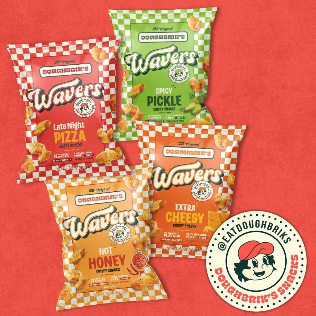 WAVERS by Doughbrik's Snacks, Hot Honey Flavor 0.5 oz Bags, Crispy Crunchy Texture Perfect Anytime Snack Made in the USA (12-Pack)