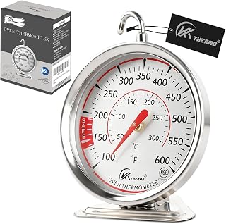 Oven Thermometer 2.4 Inch Oven Temperature Gauge with 360° Rotating Hook Baking Thermometer Hang or Stand Design 50-300°C/100-600°F for Gas/Electric Ovens, Grill, BBQ