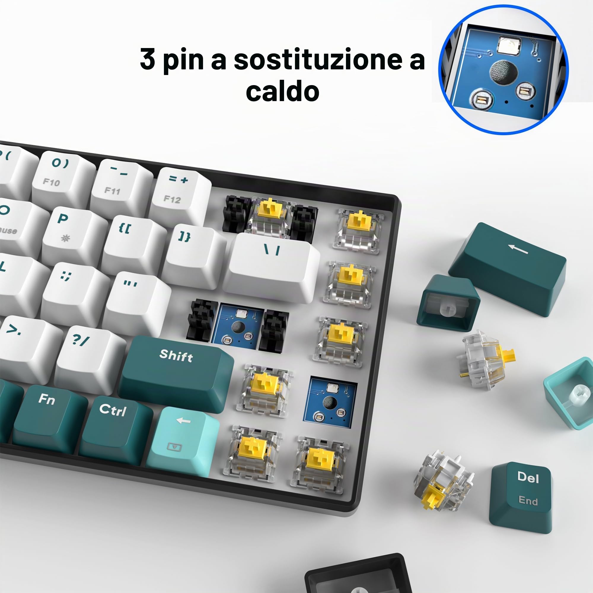 SOLIDEE tastiera meccanica RGB wireless 65%,tastiera Bluetooth 5.0/2.4Ghz/cablata a 3 modalità,68 tasti retroilluminazione RGB,mechanical keyboard hot swappable con Gateron Yellow Switchs(68 Forest)
